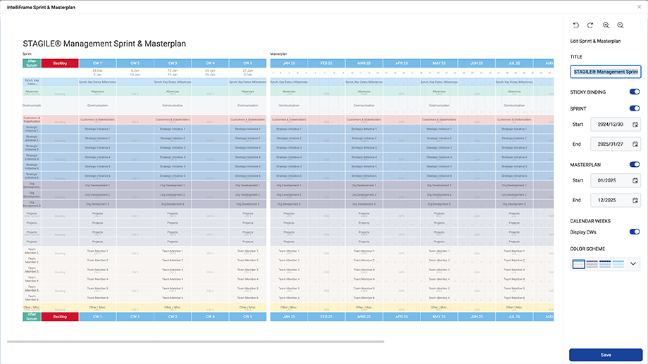 IntelliFrame editor for sprint and master plan
